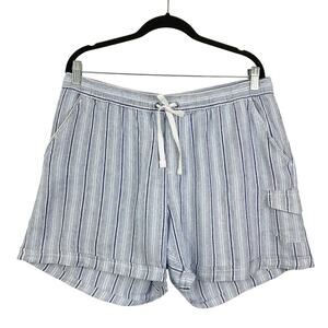 NWOT JUNIPER + LIME Shorts L Linen Blend Stripe Pull On 5 Pockets Cuffed Blue